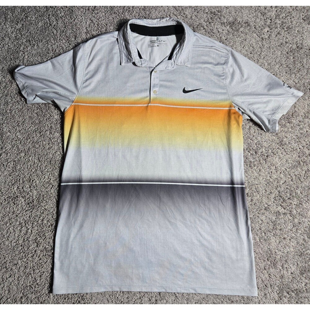 Nike Golf Dri-FIT Standard Polo Shirt Men's Large Gray Orange Ombre Mesh